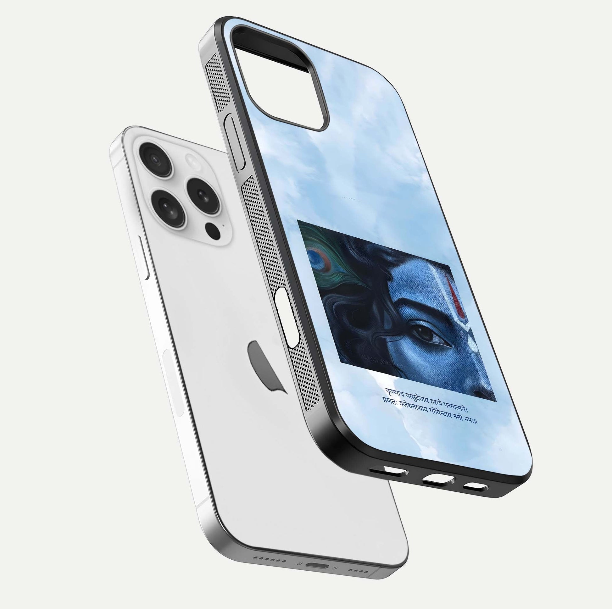 Spring Wing Garden Glass Case for iPhone 16 Pro floating dual-view mockup showing gloss texture and vivid print