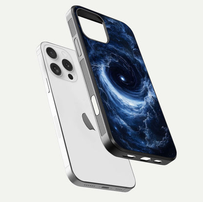 Stunning Galaxy Glass Case for iPhone 16 Pro floating dual-view mockup displaying gloss shine and vivid print depth