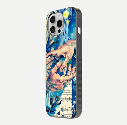 Aesthetic Divider Glass Case for iPhone 16 Pro side-angle image showing divider pattern print, camera module, and glossy finish reflection