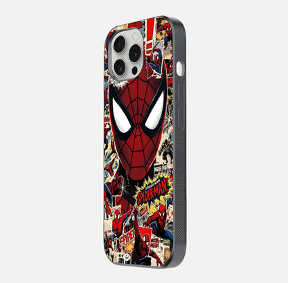 Aesthetic Wonder Spider Glass Case for iPhone 16 Pro side-angle shot showing red-blue tones and durable protective frame