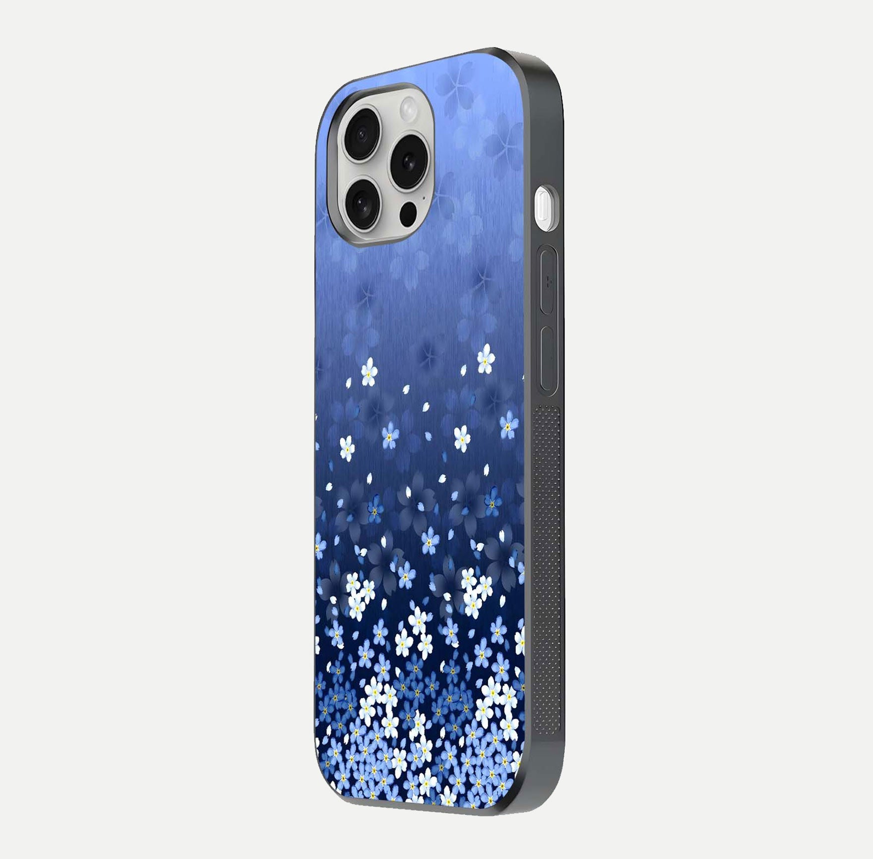 Blue Starry Glass Case for iPhone 16 Pro side-angle photo showing light reflection and detailed star pattern