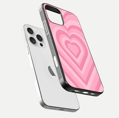 Blush Heart Waves iPhone 16 Pro glass phone case floating view emphasizing glossy finish and layered heart design