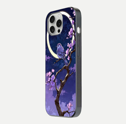 Celestial Bird Blossom Glass Case for iPhone 16 Pro side-angle image showing detailed wings and glossy polish