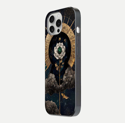 Celestial Lotus Morang Glass Case for iPhone 16 Pro side-angle image capturing shine and smooth curvature