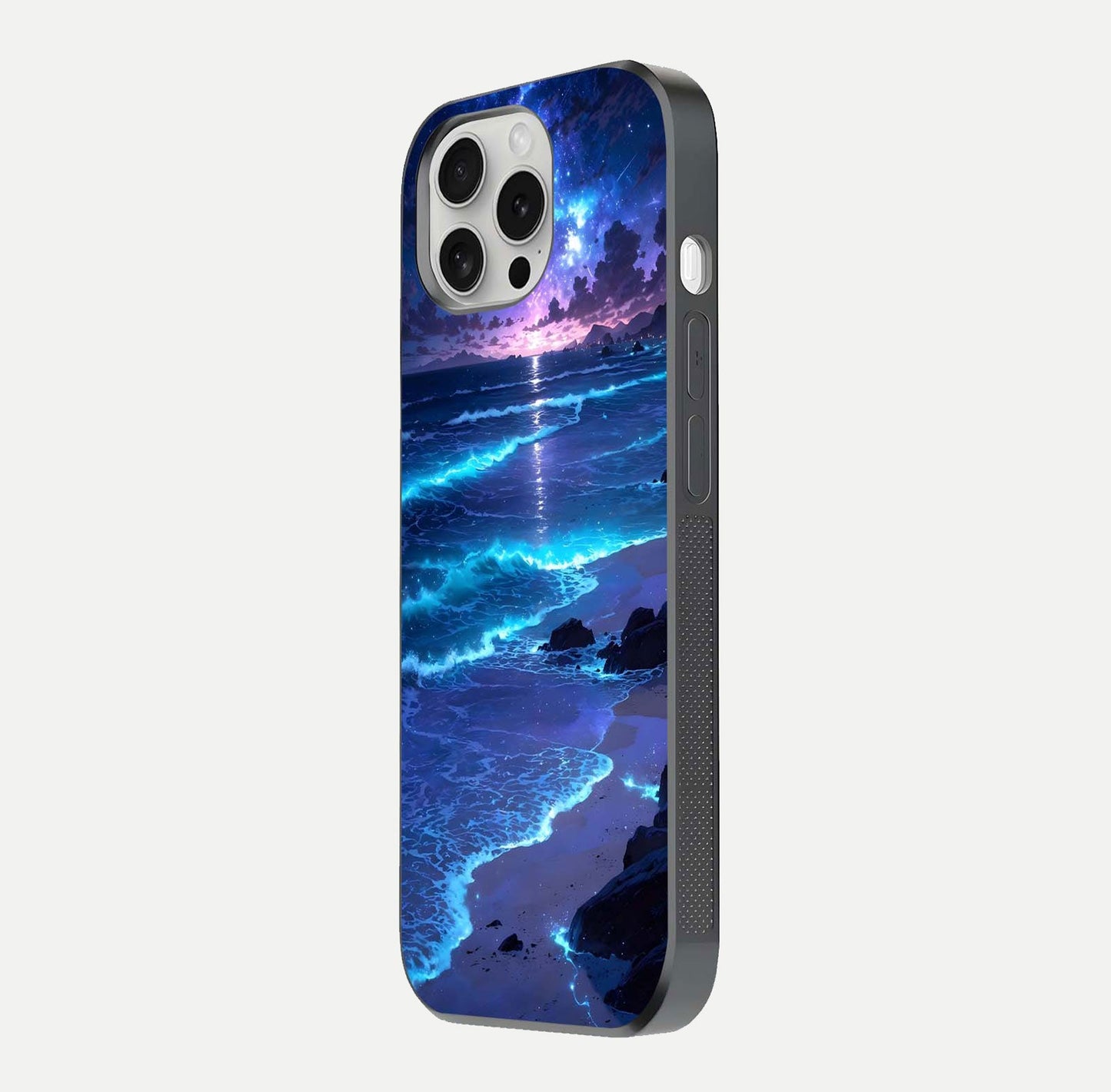 Classic Damn Look Glass Case for iPhone 16 Pro side-angle photo showing shine texture and curve reflection
