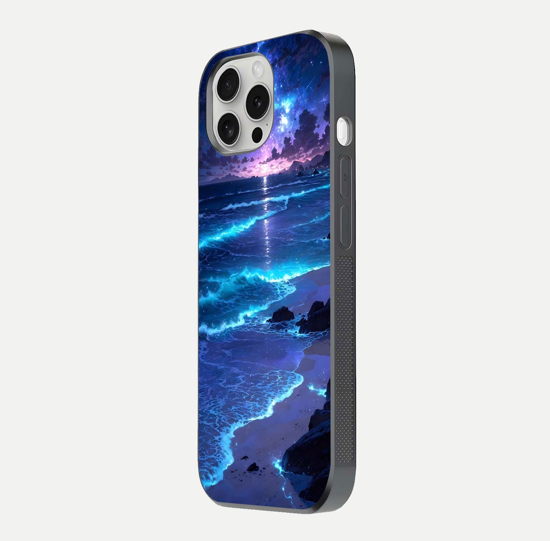Classic Damn Look Glass Case for iPhone 16 Pro side-angle photo showing shine texture and curve reflection