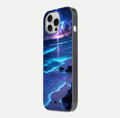 Classic Damn Look Glass Case for iPhone 16 Pro side-angle photo showing shine texture and curve reflection