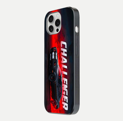 Crimson Challenger Fury Glass Case for iPhone 16 Pro side-angle image showing curve reflection and red finish