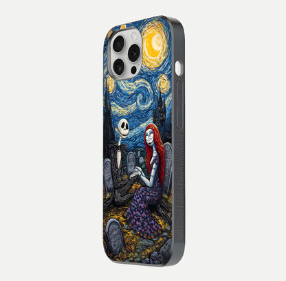 Eternal Night Love Glass Case for iPhone 16 Pro side-angle photo showing edge shine and soft reflection