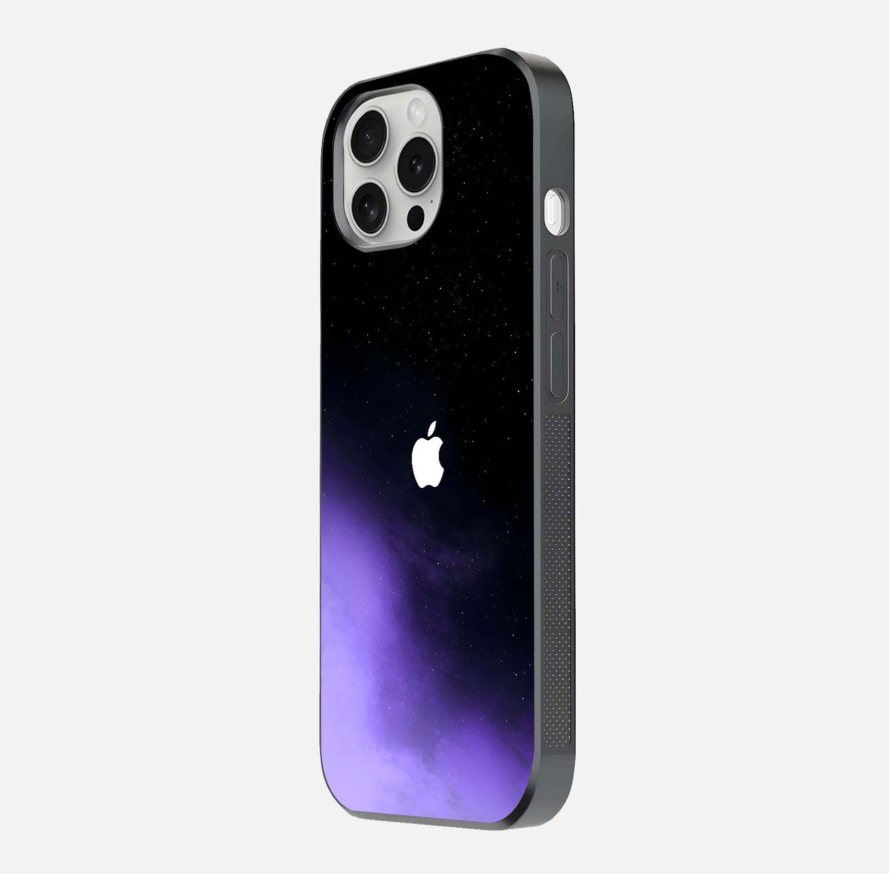 Galaxy Apple Aura Glass Case for iPhone 16 Pro side-angle image showing glossy surface and soft reflection hues