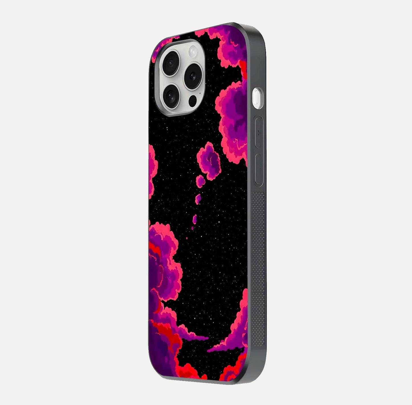 Galaxy Dream Frame Glass Case for iPhone 16 Pro side-angle image showing reflection light and premium finish