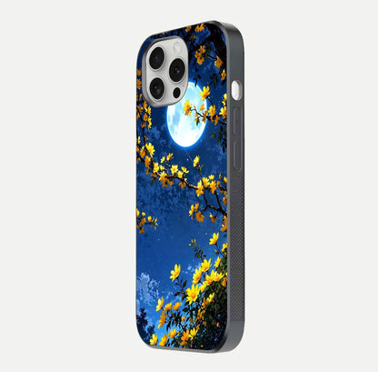 Golden Night Glow Glass Case for iPhone 16 Pro side-angle image showing reflection clarity and elegant golden tone