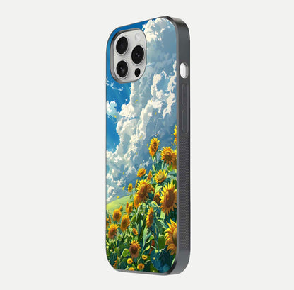 Golden Sun Glory Glass Case for iPhone 16 Pro side-angle image showing reflection glow and luminous texture