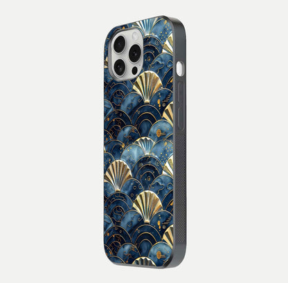 Golden Wave Luxe Glass Case for iPhone 16 Pro side-angle image showing reflection clarity and polished finish
