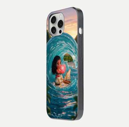 Heart of Ocean Glass Case for iPhone 16 Pro side-angle image showing reflection clarity and deep ocean texture