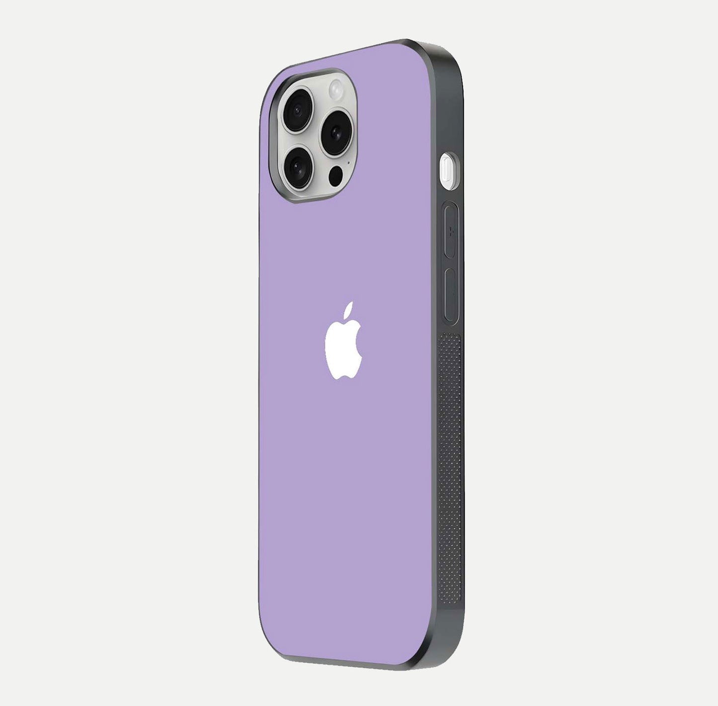 Lavender Soft Minimal Glass Case for iPhone 16 Pro side-angle image showing smooth reflection and minimal look