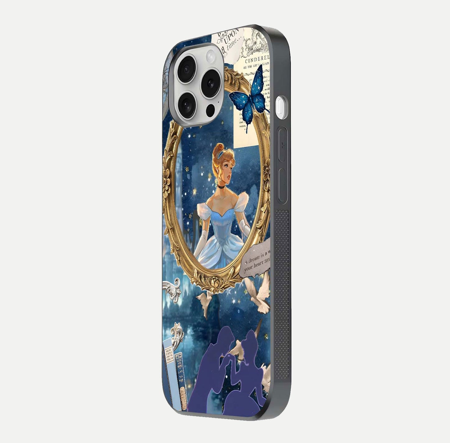 Midnight Queen Glass Case for iPhone 16 Pro side-angle image showing reflection brightness and elegant tone