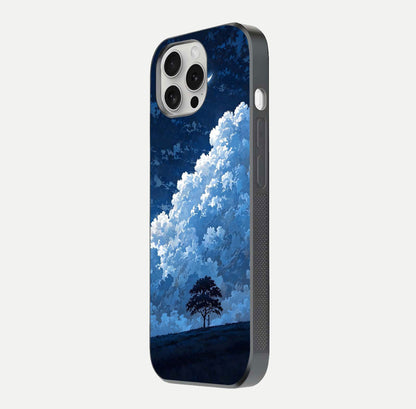 Midnight Sky Serenity Glass Case for iPhone 16 Pro side-angle image showing soft glow and smooth reflection