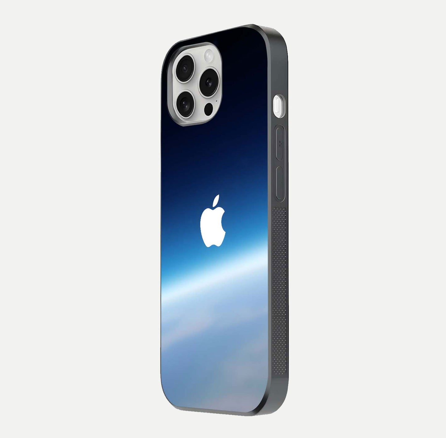 Minimal Apple Sky Glass Case for iPhone 16 Pro side-angle image showing smooth reflection and gentle sky tone