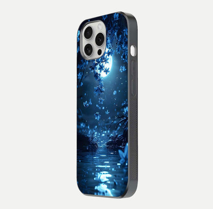 Moonlight Petal Dream Glass Case for iPhone 16 Pro side-angle image showing reflection and petal detail