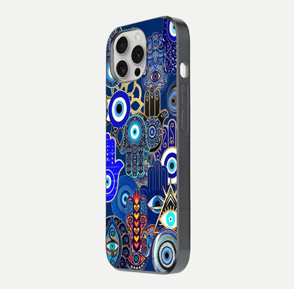 Mystic Palm Guard Glass Case for iPhone 16 Pro side-angle image showing shine depth and sacred motif