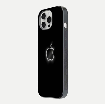 Neon Apple Glow Glass Case for iPhone 16 Pro side-angle image showing light reflection and glow effect