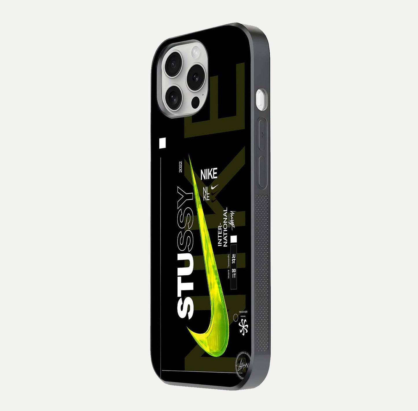 Neon Street Edition Glass Case for iPhone 16 Pro side-angle image showing reflection depth and modern tones