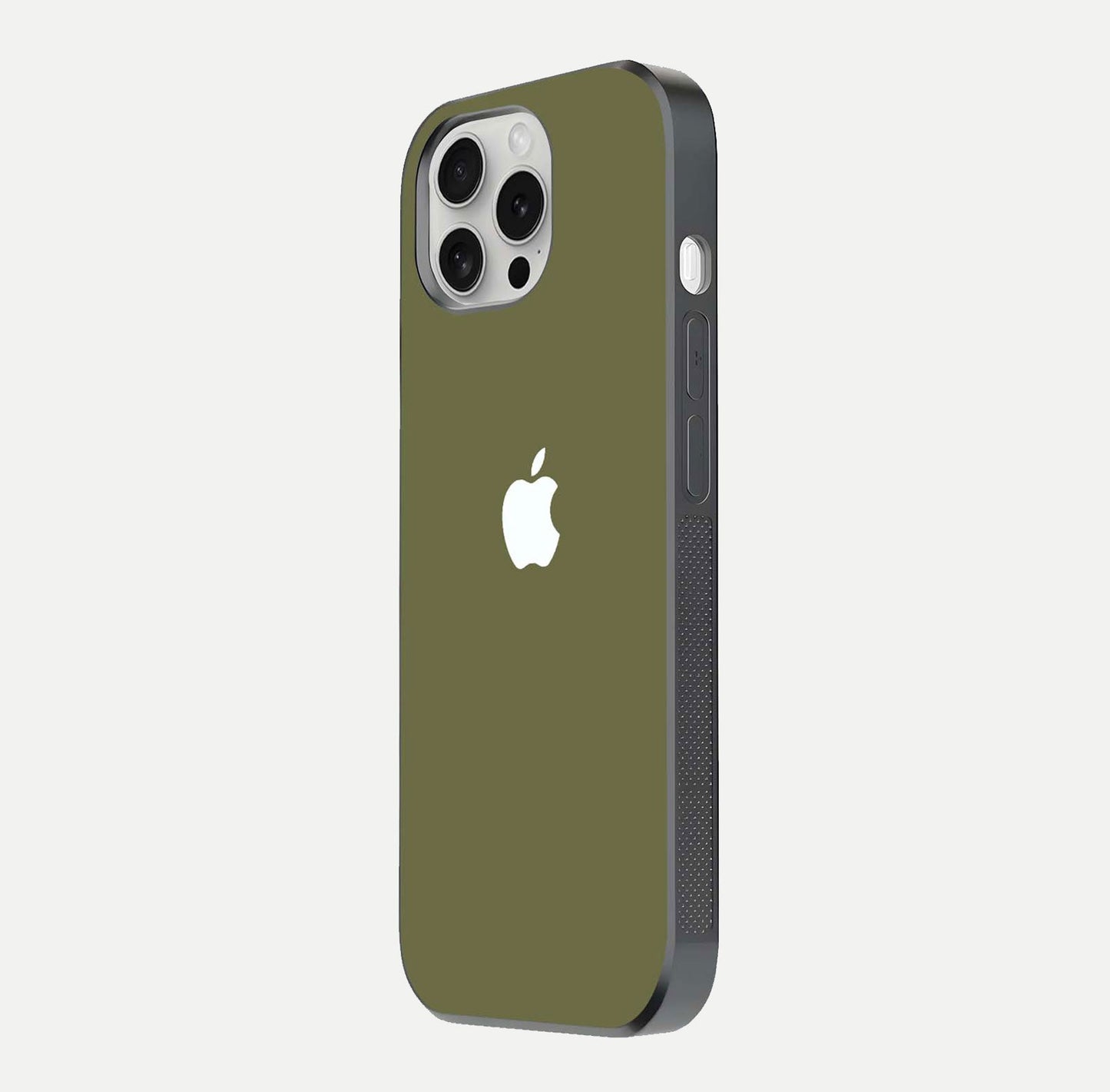 Olive Matte Essence Glass Case for iPhone 16 Pro side-angle image showing soft hue and elegant smooth surface