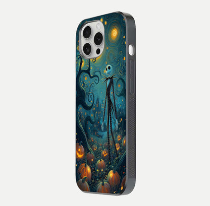 Pumpkin Moonlight Tale Glass Case for iPhone 16 Pro side-angle image showing glow texture and Halloween vibe