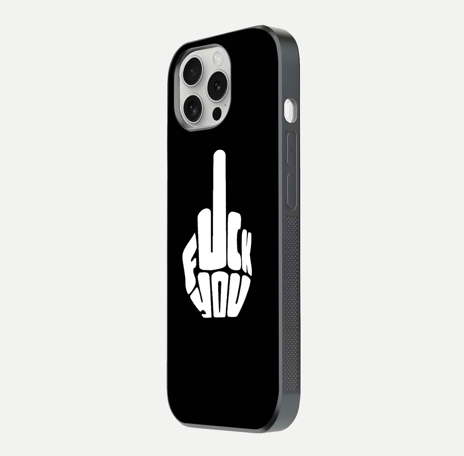 Rebel Mode On Glass Case for iPhone 16 Pro side-angle image showing reflection, edge detail, and text clarity
