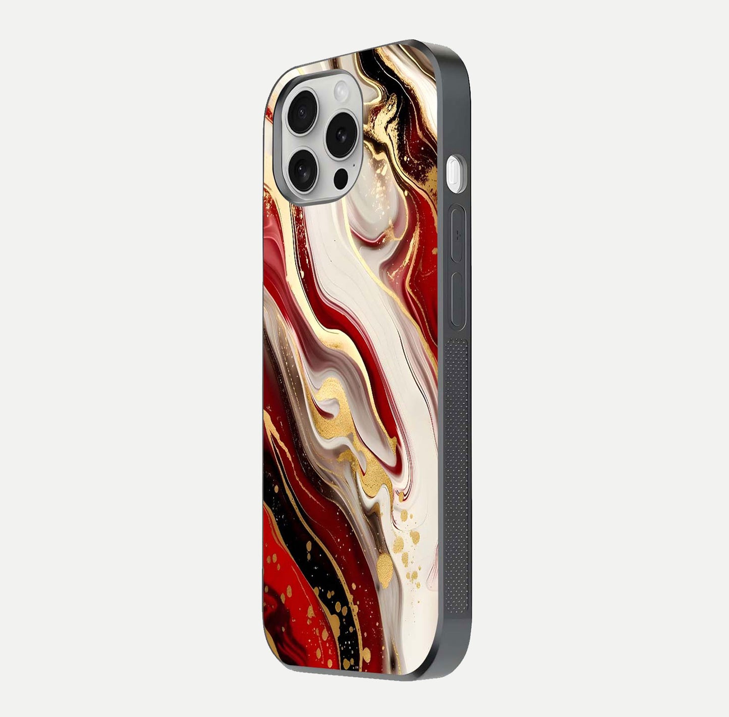 Red & White Marble Glass Case For iPhone 16 Pro