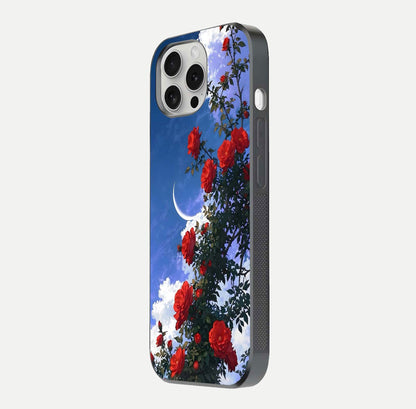 Rose Drift Flowers Glass Case for iPhone 16 Pro side-angle image showing reflection and petal detail
