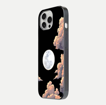 Shade Cloud Moon Glass Case for iPhone 16 Pro side-angle image showing reflection and night-sky detail