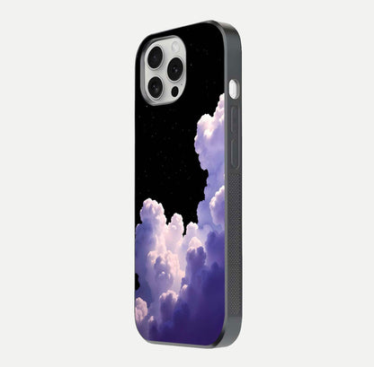 Starlit Night Whispers Glass Case for iPhone 16 Pro side-angle image showing reflection and night pattern shine