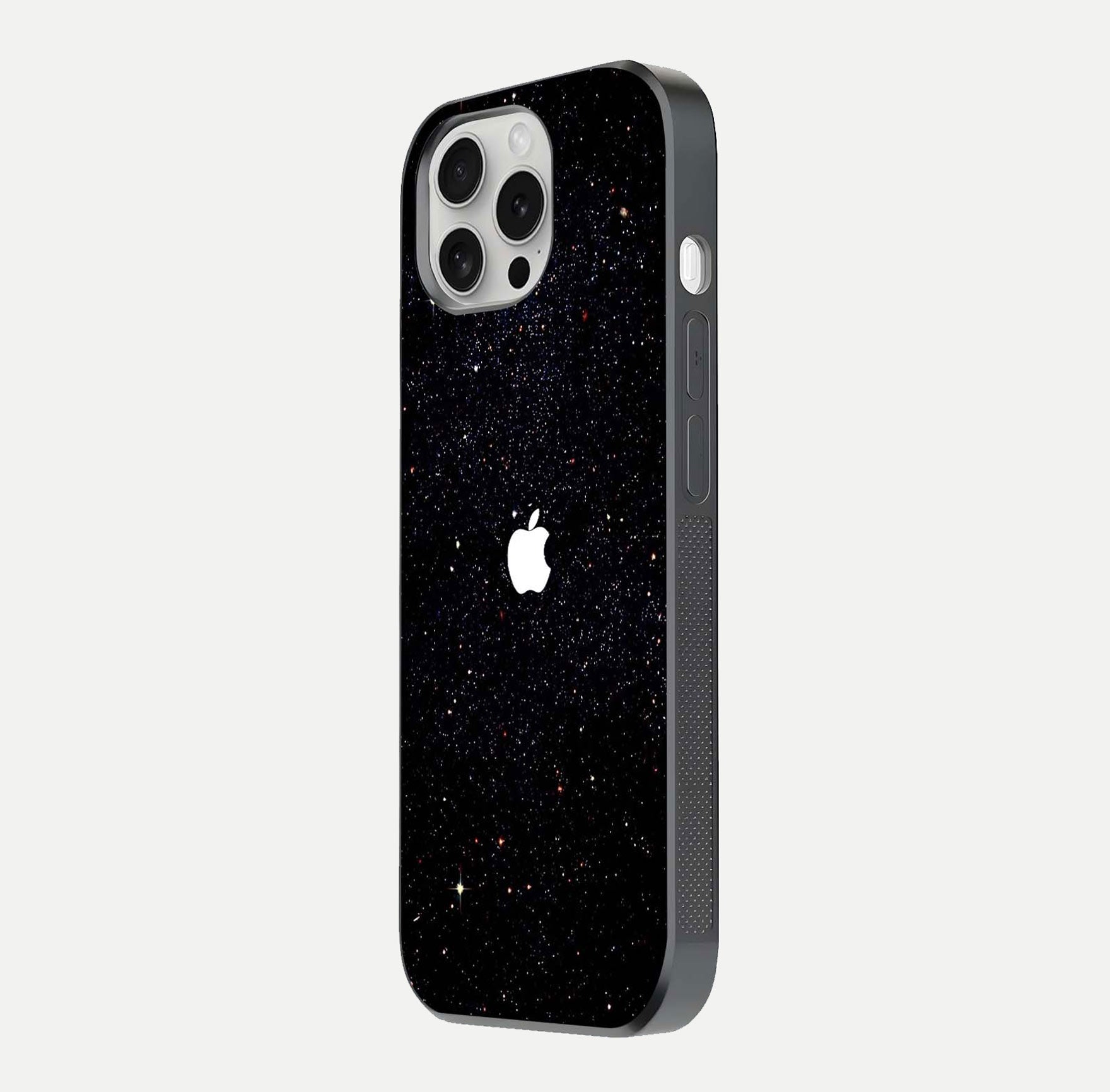 Starry Apple Galaxy Glass Case for iPhone 16 Pro side-angle image showing gloss and star pattern detail