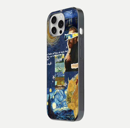Starry Dream Vision Glass Case for iPhone 16 Pro side-angle image showing reflection and cosmic gradient tones