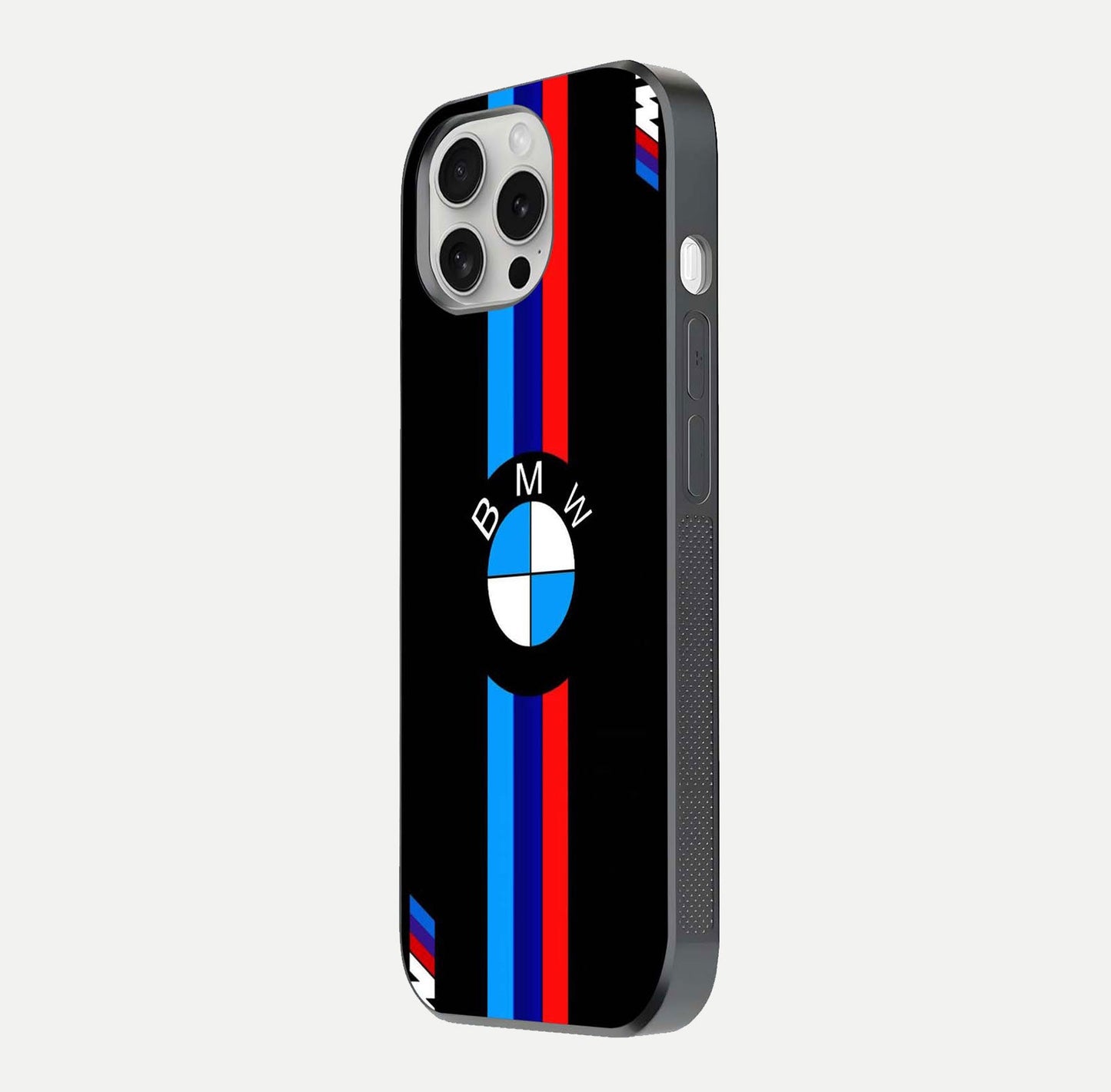 Turbo BMW Beast Glass Case for iPhone 16 Pro side-angle image showing reflection and sleek edge styling