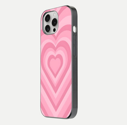 Blush Heart Waves iPhone 16 Pro glass phone case side profile view focusing on smooth edges and elegant wrap