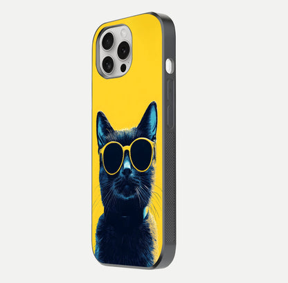 Cool Cat Vibes iPhone 16 Pro glass phone case side profile view focusing on sleek edges and seamless wrap