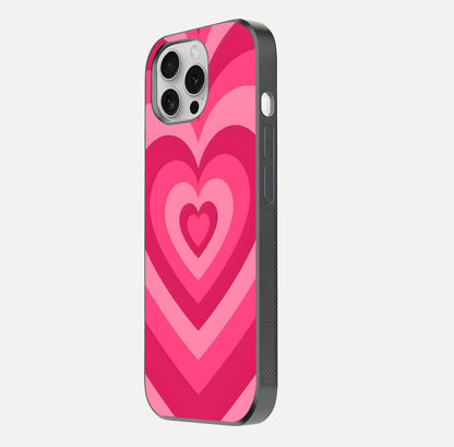 Layered Love Hearts iPhone 16 Pro glass phone case side profile view focusing on sleek edges and seamless wrap