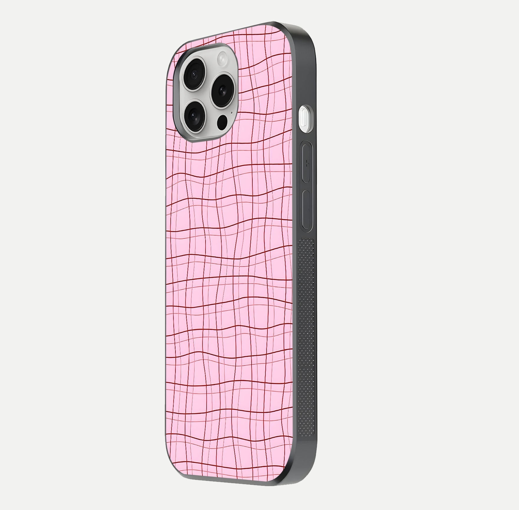 Soft Grid Bliss iPhone 16 Pro glass phone case side profile view focusing on sleek edges and seamless wrap