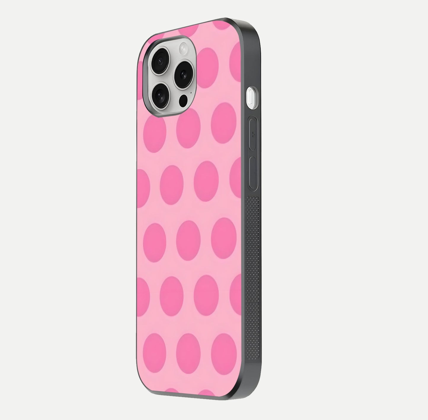 Sweet Dot Dreams iPhone 16 Pro glass phone case side profile view focusing on sleek edges and seamless wrap