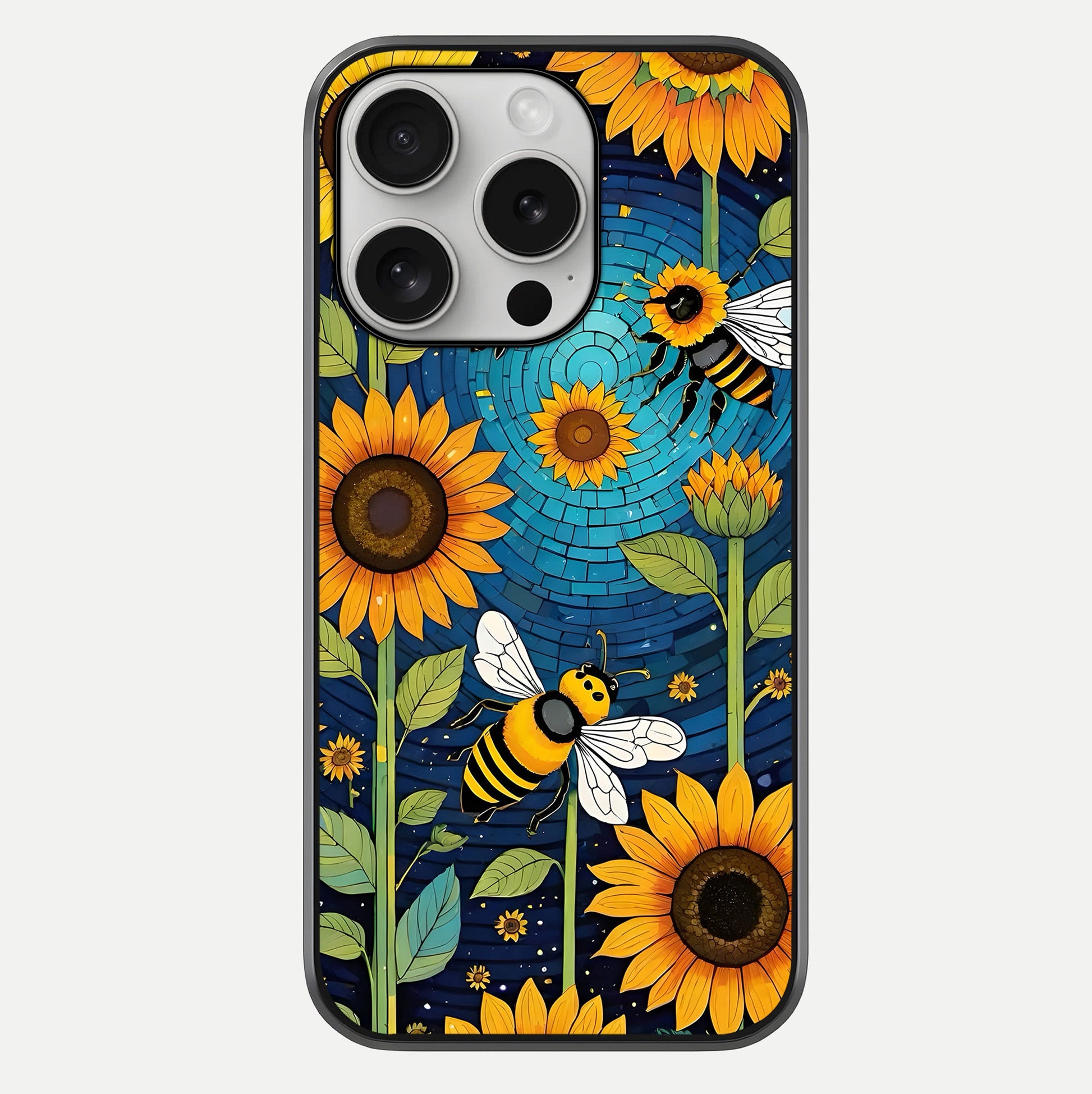 Bees & Sunflowers Glass Case For iPhone 16 Pro by Custom World