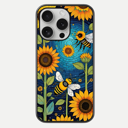 Bees & Sunflowers Glass Case For iPhone 16 Pro by Custom World