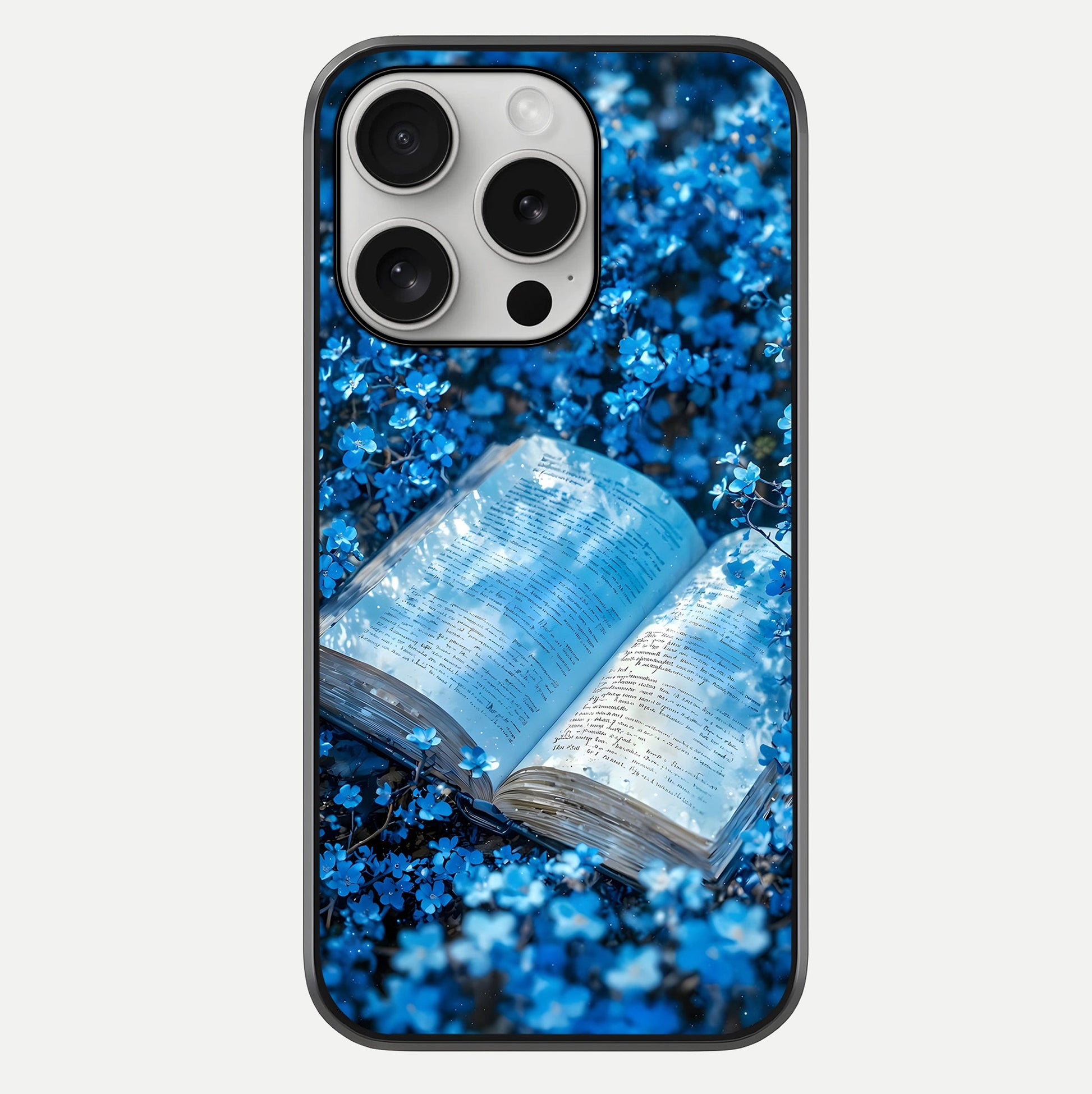 Blue Bloom Tales Glass Case For iPhone 16 Pro by Custom World