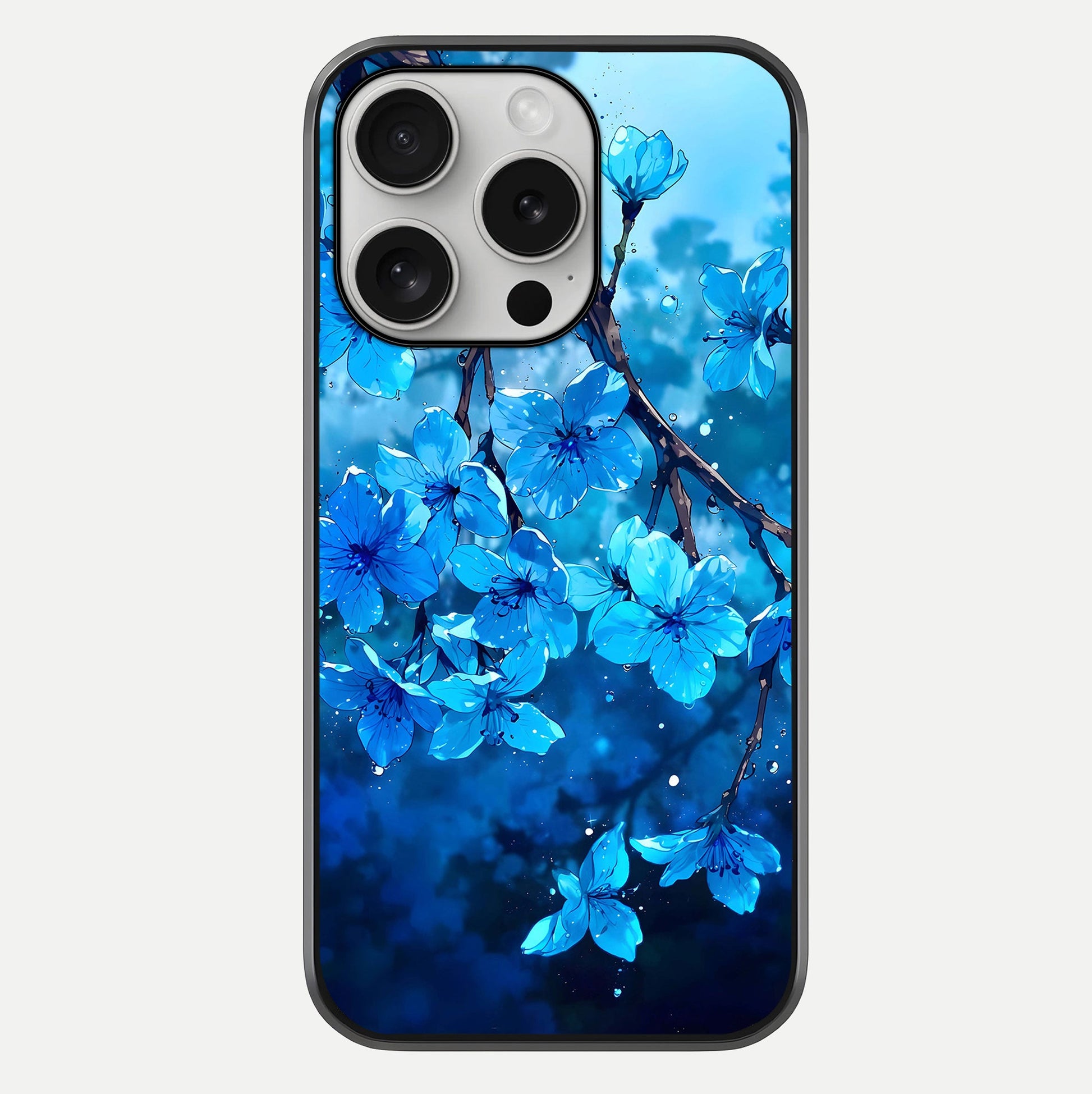 Blue Blossoms Branch Glass Case For iPhone 16 Pro by Custom World