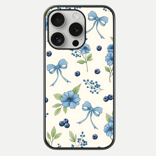 Blue Flower & Bow Glass Case For iPhone 16 Pro by Custom World