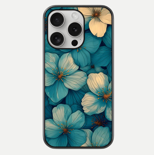 Blue Shade Floral Glass Case For iPhone 16 Pro by Custom World