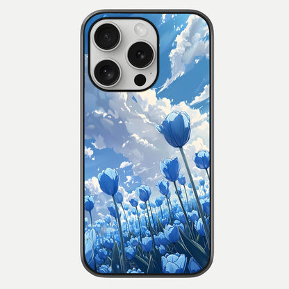 Blue Tulip Clouds Glass Case For iPhone 16 Pro by Custom World