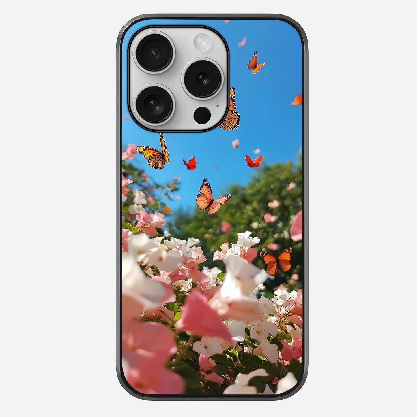 Butterflies In Bloom Sky Glass Case For iPhone 16 Pro by Custom World